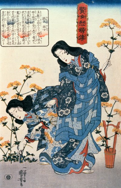 Gio e Giji raccolgono fiori, dalla serie Storie di donne sagge e mogli fedeli (Kenjo reppuden) da Utagawa Kuniyoshi